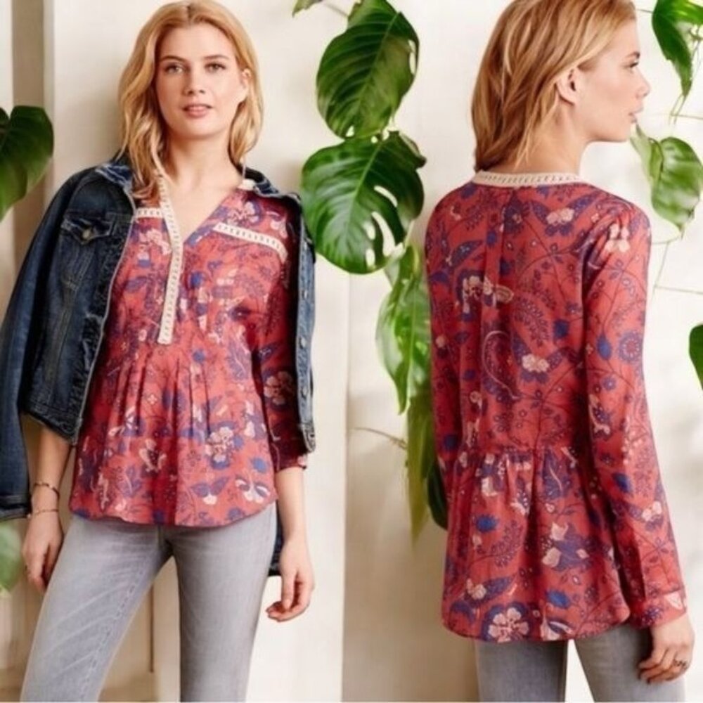 Maeve Anthropologie Abella Butterfly Blouse Cottagecore Peasant Babydoll‎ 6